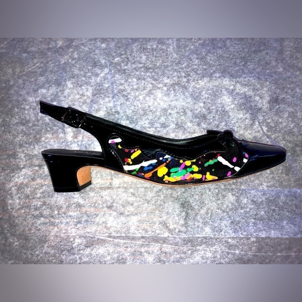 Vaneli Black Patent Leather Colorful Mesh patent leather Bow Sling Back W8.5